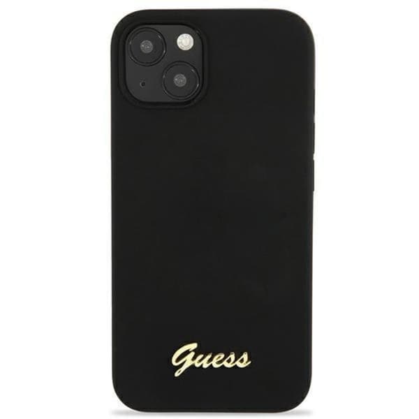 Guess iPhone 13 Skal Magsafe Silicone Script Guld Logo - Svart