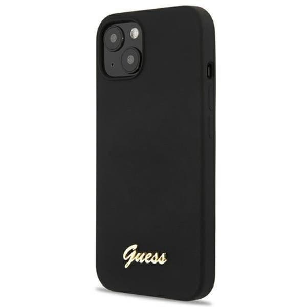 Guess iPhone 13 Skal Magsafe Silicone Script Guld Logo - Svart