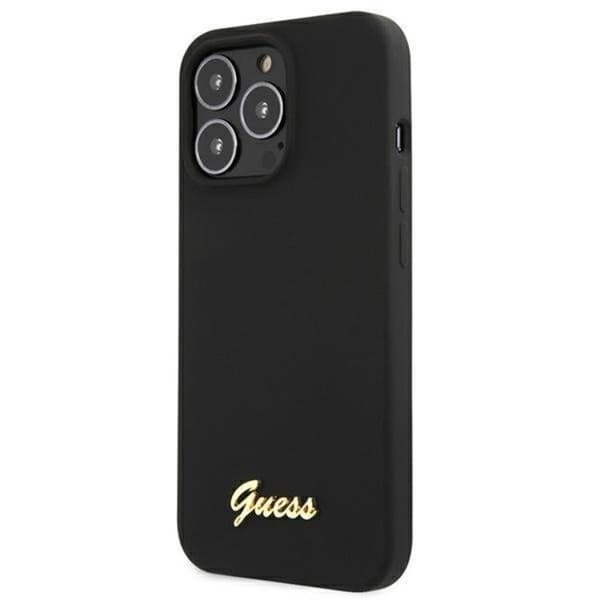 Guess iPhone 13 Pro Max Skal Magsafe Silicone Script Guld Logo - Svart