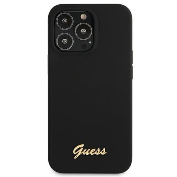 Guess iPhone 13 Pro Max Skal Magsafe Silicone Script Guld Logo - Svart