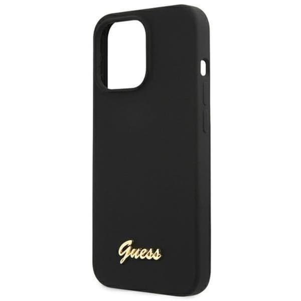 Guess iPhone 13 Pro Max Skal Magsafe Silicone Script Guld Logo - Svart