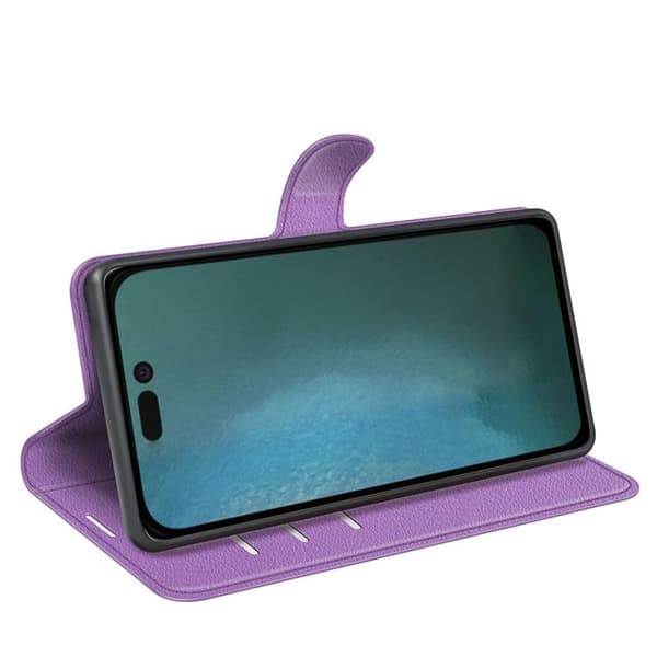 Litchi Flip iPhone 14 Plus Plånboksfodral  - Lila