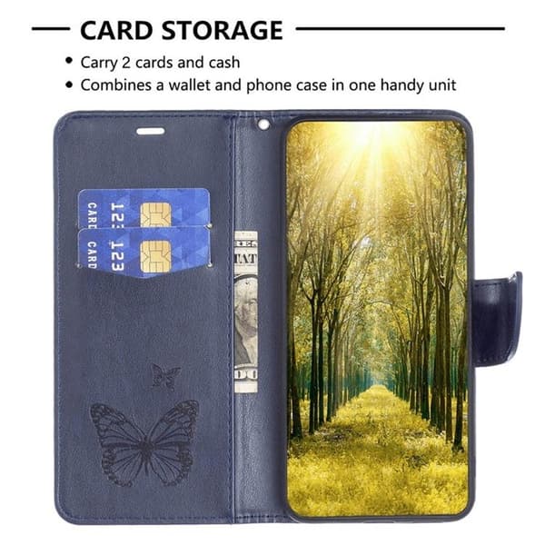 iPhone 14 Pro Max Plånboksfodral Butterflies Imprinted - Mörkblå