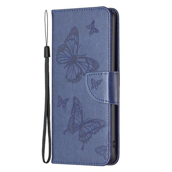 iPhone 14 Pro Max Plånboksfodral Butterflies Imprinted - Mörkblå