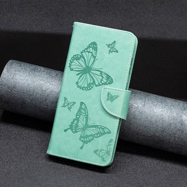 iPhone 14 Pro Plånboksfodral Butterflies Imprinted - Turkos