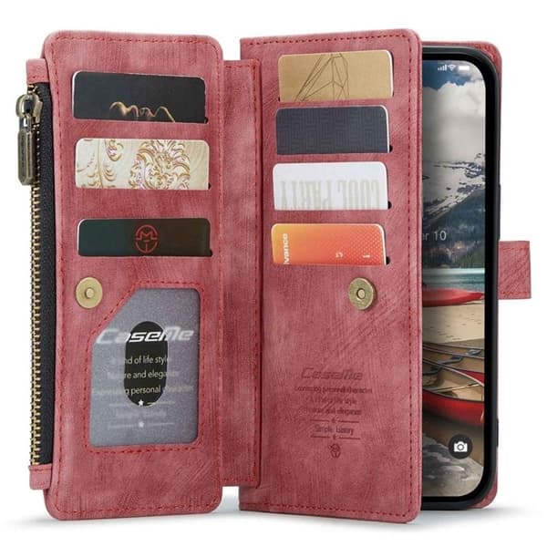CASEME iPhone 14 Pro Max Plånboksfodral C30 Zipper - Röd