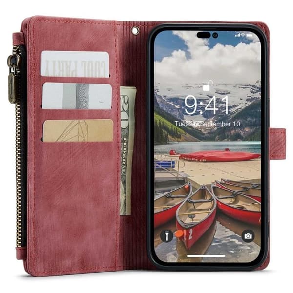 CASEME iPhone 14 Pro Max Plånboksfodral C30 Zipper - Röd