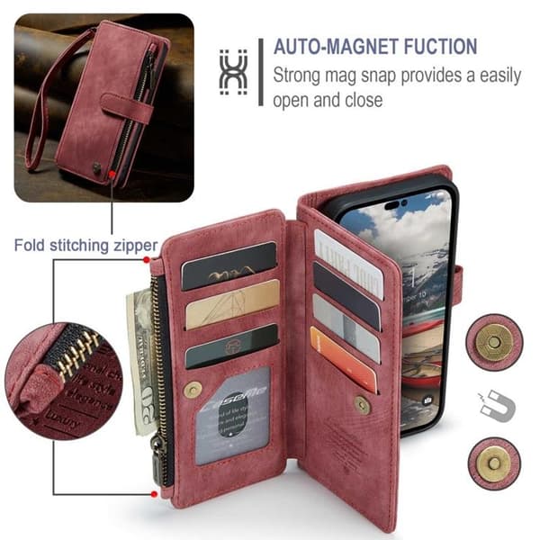 CASEME iPhone 14 Pro Max Plånboksfodral C30 Zipper - Röd