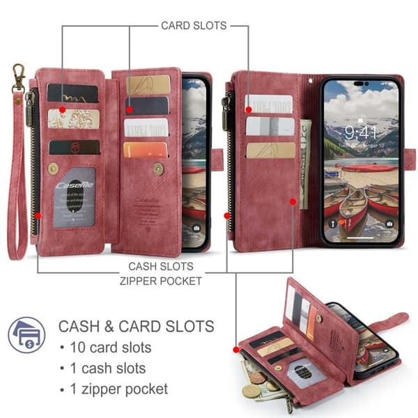 CASEME iPhone 14 Pro Max Plånboksfodral C30 Zipper - Röd