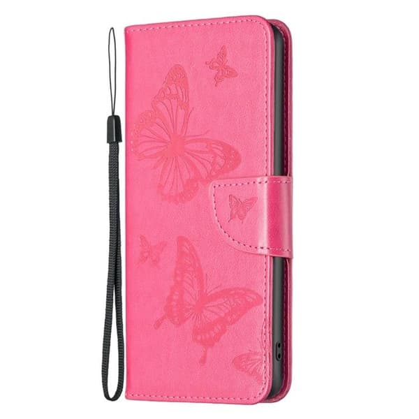 iPhone 14 Pro Max Plånboksfodral Butterflies Imprinted - Magenta