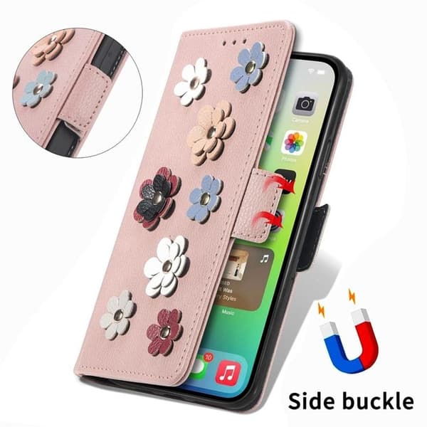 iPhone 14 Plus Plånboksfodral Flower Decor Magnetic - Rosa Guld