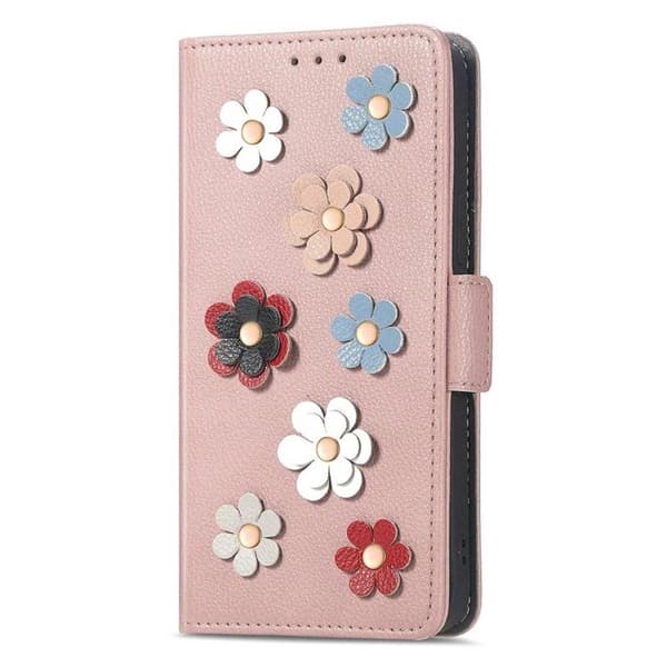 iPhone 14 Plus Plånboksfodral Flower Decor Magnetic - Rosa Guld
