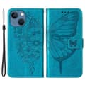 Miniatyrbild 1 av 9: iPhone 14 Plus Plånboksfodral Butterfly Flower Imprinted - Blå