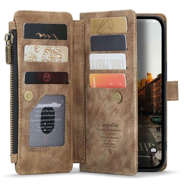 CASEME iPhone 14 Pro Max Plånboksfodral C30 Zipper - Brun