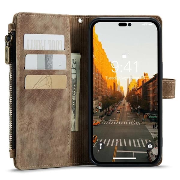 CASEME iPhone 14 Pro Max Plånboksfodral C30 Zipper - Brun