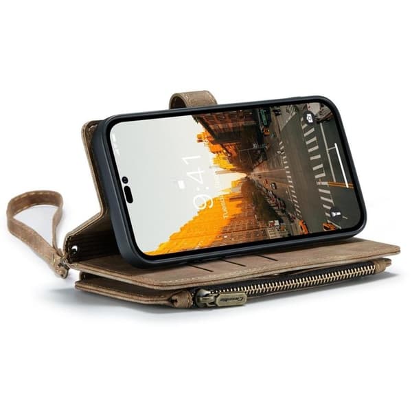 CASEME iPhone 14 Pro Max Plånboksfodral C30 Zipper - Brun