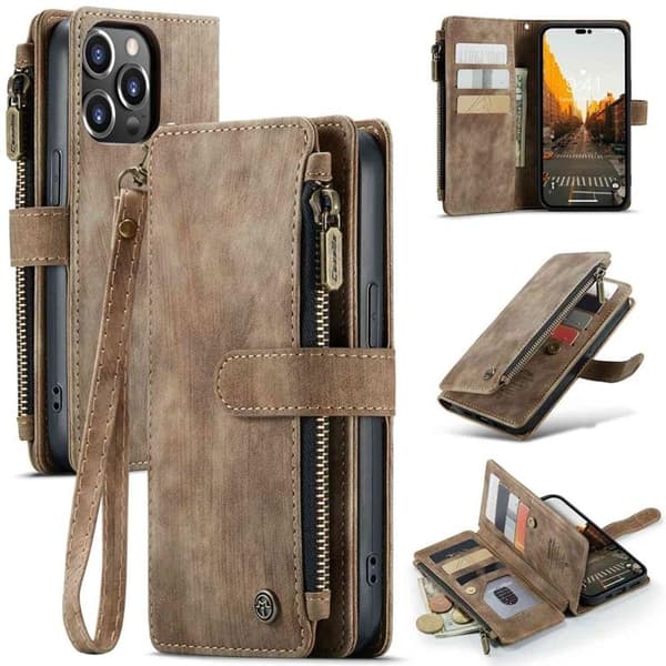 CASEME iPhone 14 Pro Max Plånboksfodral C30 Zipper - Brun