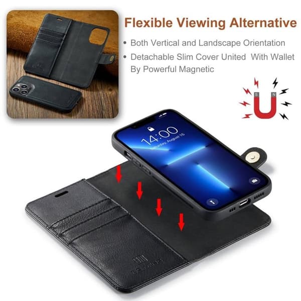 DG.MING iPhone 14 Pro Max Plånboksfodral Split Detachable Flip - Svart