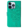 Miniatyrbild 3 av 7: iPhone 14 Pro Plånboksfodral Butterfly Flower Imprinted - Grön