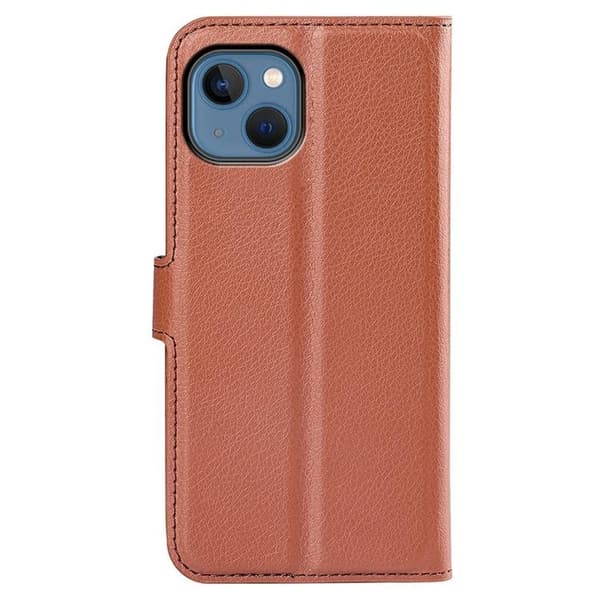 Litchi Flip iPhone 14 Plus Plånboksfodral  - Brun