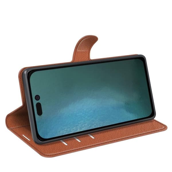 Litchi Flip iPhone 14 Plus Plånboksfodral  - Brun