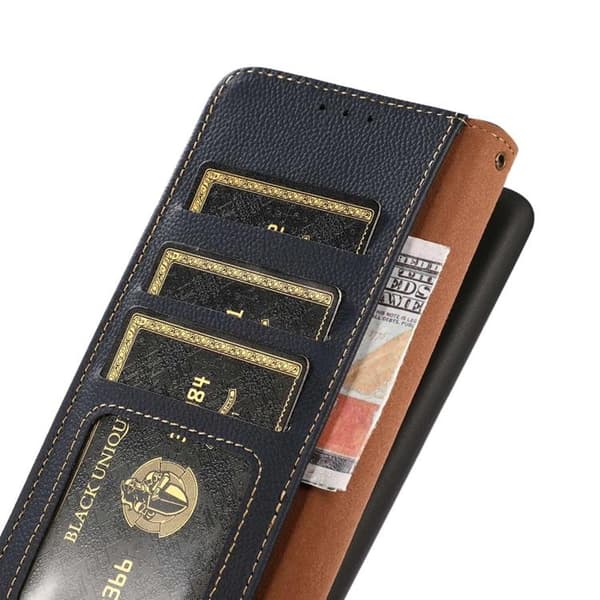 KHAZNEH iPhone 14 Pro Max Plånboksfodral RFID Äkta Läder - Blå