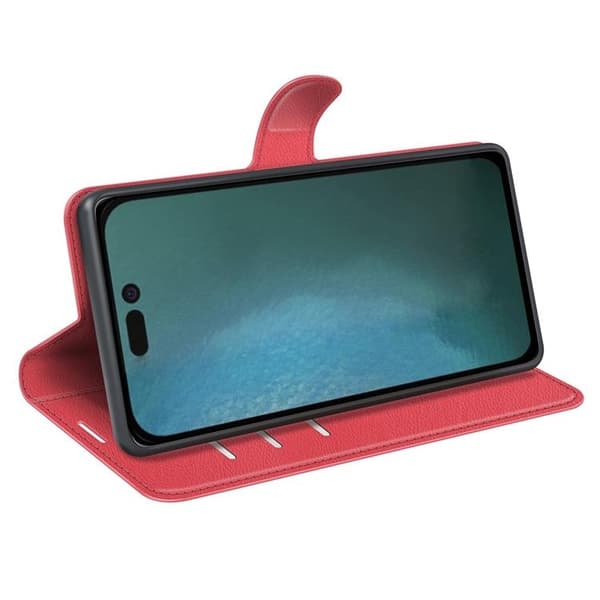 Litchi Flip iPhone 14 Pro Plånboksfodral - Röd