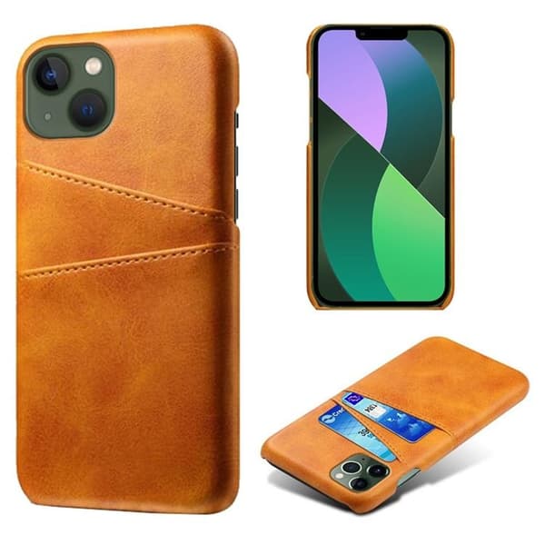 iPhone 14 Plus Skal Korthållare PU Läder - Orange