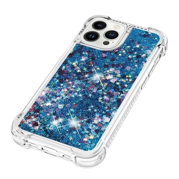 iPhone 14 Pro Skal Liquid Floating Glitter - Blå