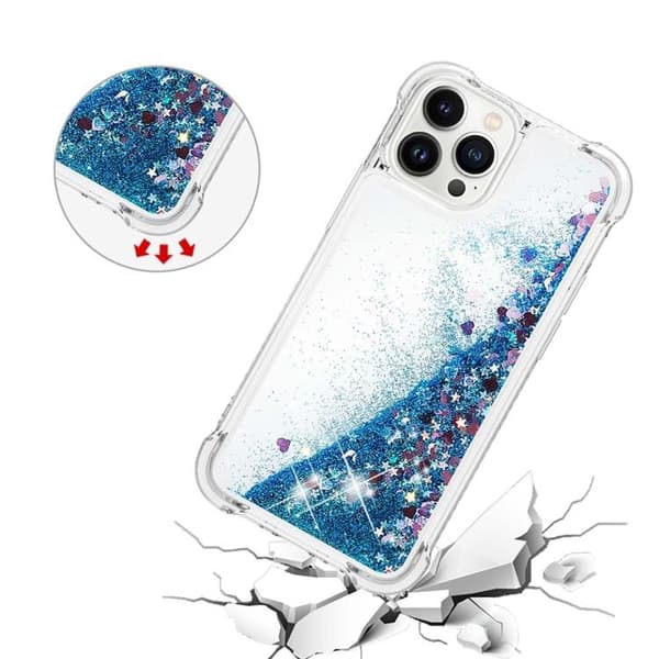 iPhone 14 Pro Skal Liquid Floating Glitter - Blå