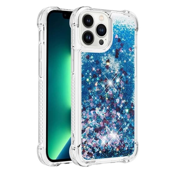 iPhone 14 Pro Skal Liquid Floating Glitter - Blå
