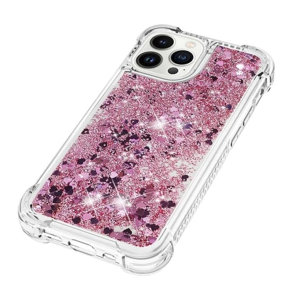 iPhone 14 Pro Max Skal Liquid Floating Glitter - Rosa Guld