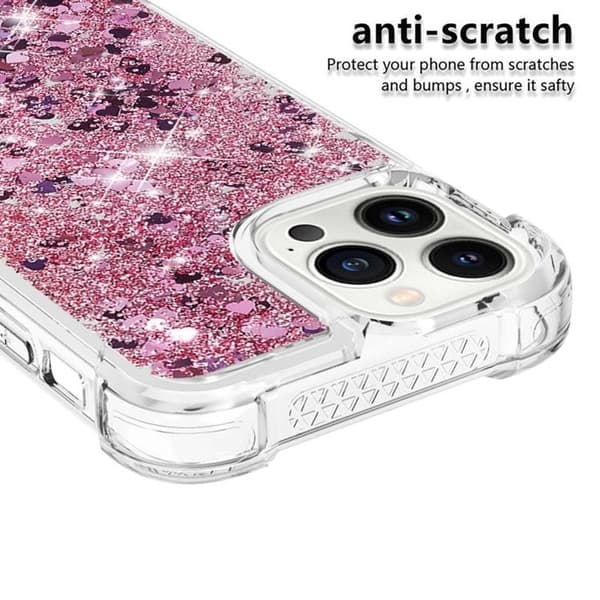 iPhone 14 Pro Max Skal Liquid Floating Glitter - Rosa Guld