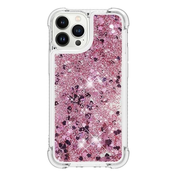 iPhone 14 Pro Max Skal Liquid Floating Glitter - Rosa Guld