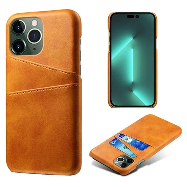 iPhone 14 Pro Skal Korthållare PU Läder - Orange