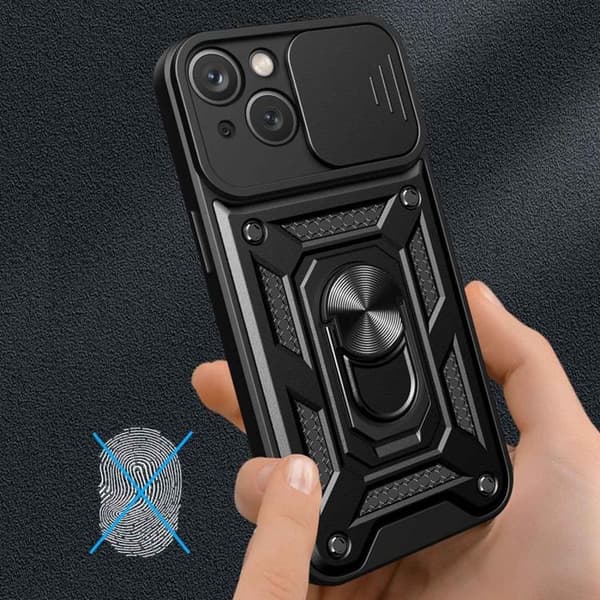 iPhone 14 Plus Skal Kameraskydd Kickstand - Svart