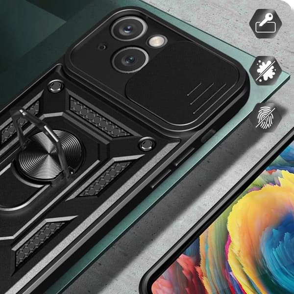 iPhone 14 Plus Skal Kameraskydd Kickstand - Svart