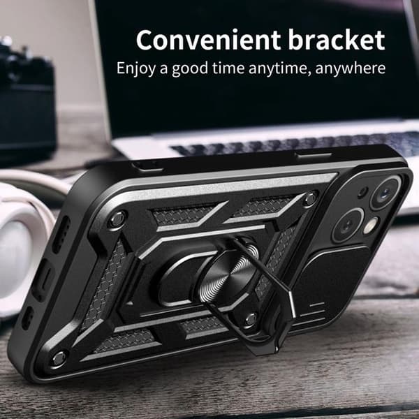 iPhone 14 Plus Skal Kameraskydd Kickstand - Svart