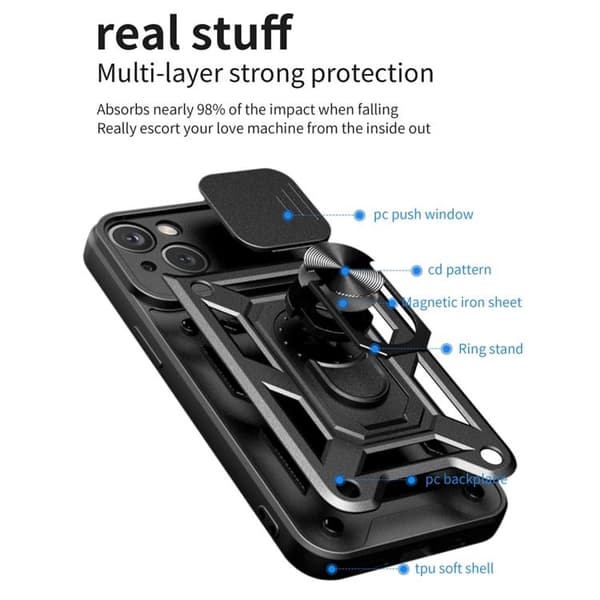 iPhone 14 Plus Skal Kameraskydd Kickstand - Svart