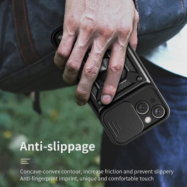 iPhone 14 Plus Skal Kameraskydd Kickstand - Svart