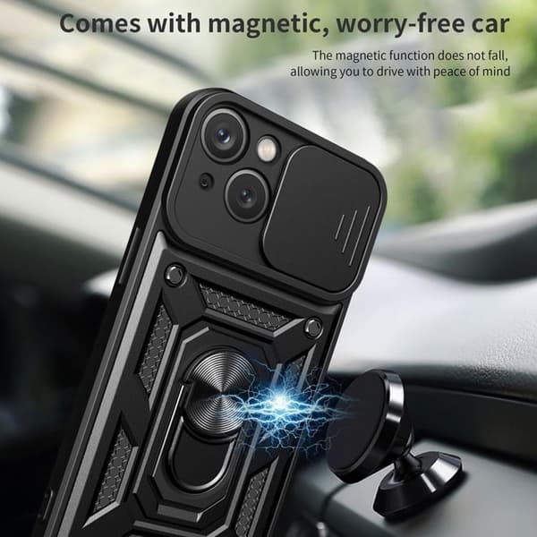 iPhone 14 Plus Skal Kameraskydd Kickstand - Svart