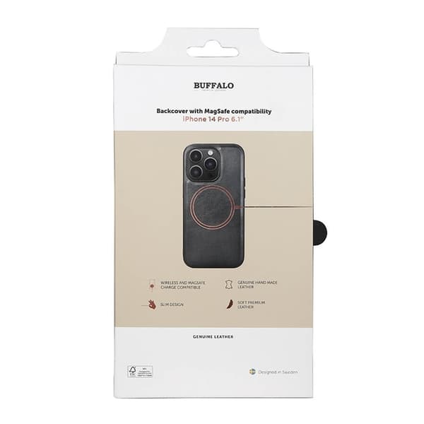 BUFFALO äkta läder iPhone 14 Pro Skal MagSeries - Svart
