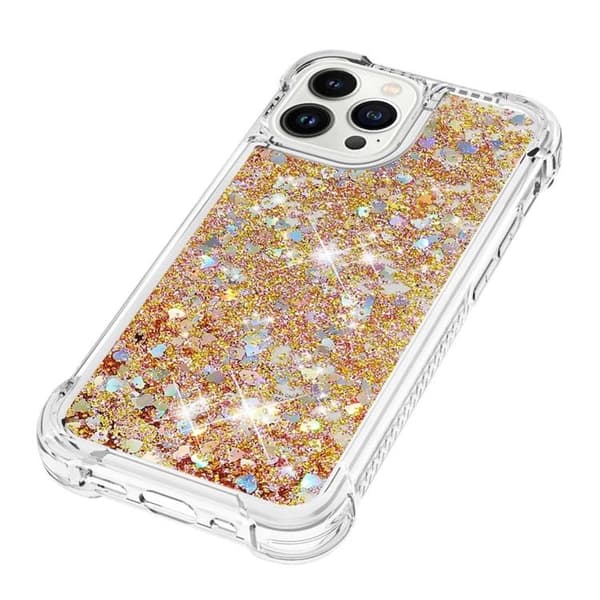 iPhone 14 Pro Max Skal Liquid Floating Glitter - Guld