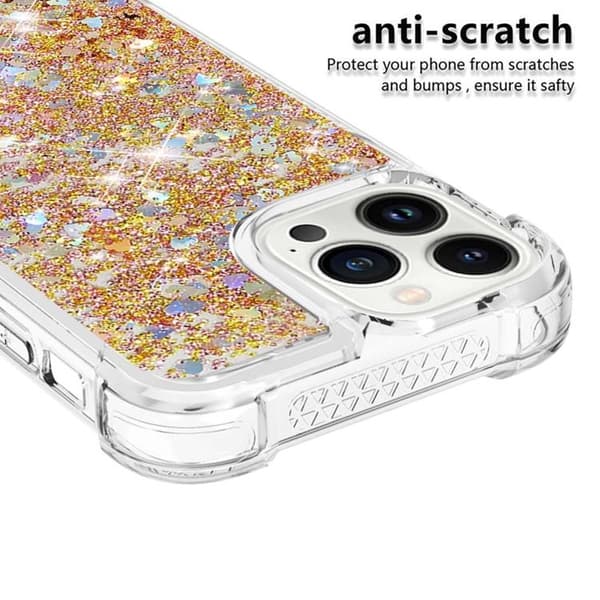 iPhone 14 Pro Max Skal Liquid Floating Glitter - Guld