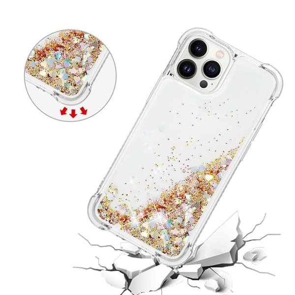 iPhone 14 Pro Max Skal Liquid Floating Glitter - Guld