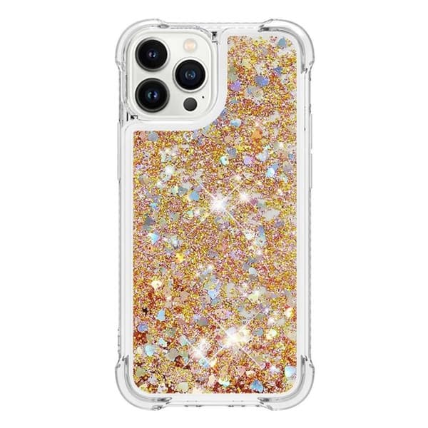 iPhone 14 Pro Max Skal Liquid Floating Glitter - Guld