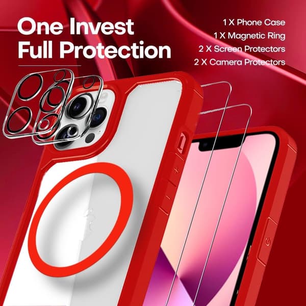 [6in1] BOOM iPhone 14 Pro Skal - Kameralinsskydd - Härdat Glas - MagSafe Ring