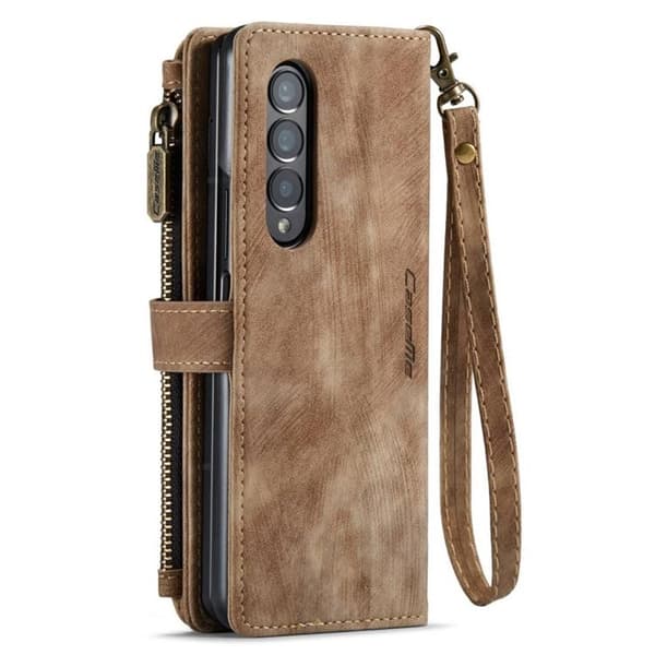 CASEME Galaxy Z Fold 4 Plånboksfodral Zipper Stativ - Brun