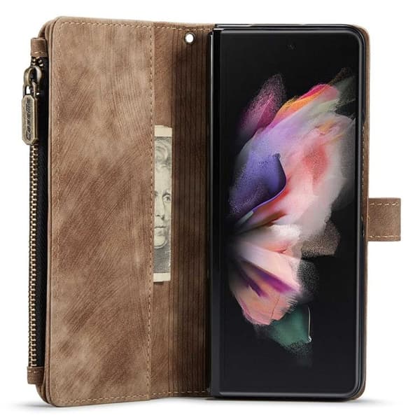 CASEME Galaxy Z Fold 4 Plånboksfodral Zipper Stativ - Brun