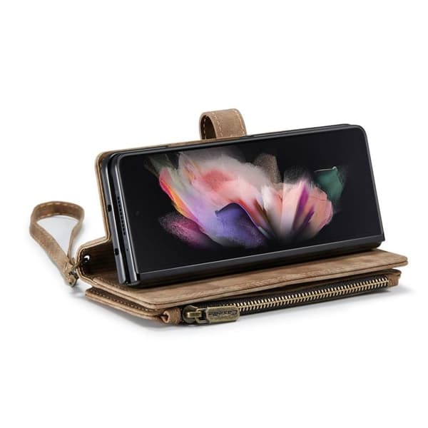 CASEME Galaxy Z Fold 4 Plånboksfodral Zipper Stativ - Brun